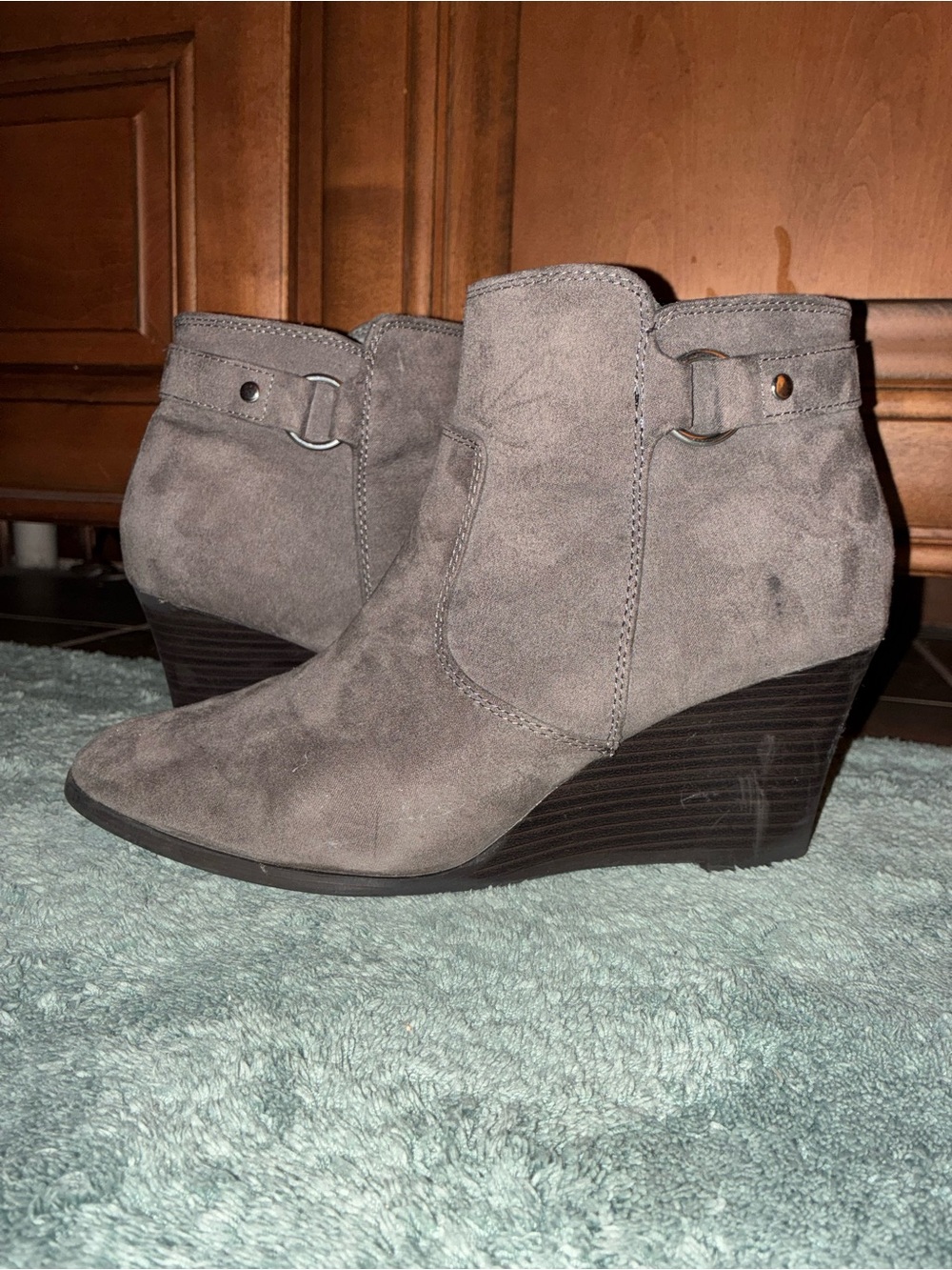 Gray Size 11 Suede-Feel Ankle Booties